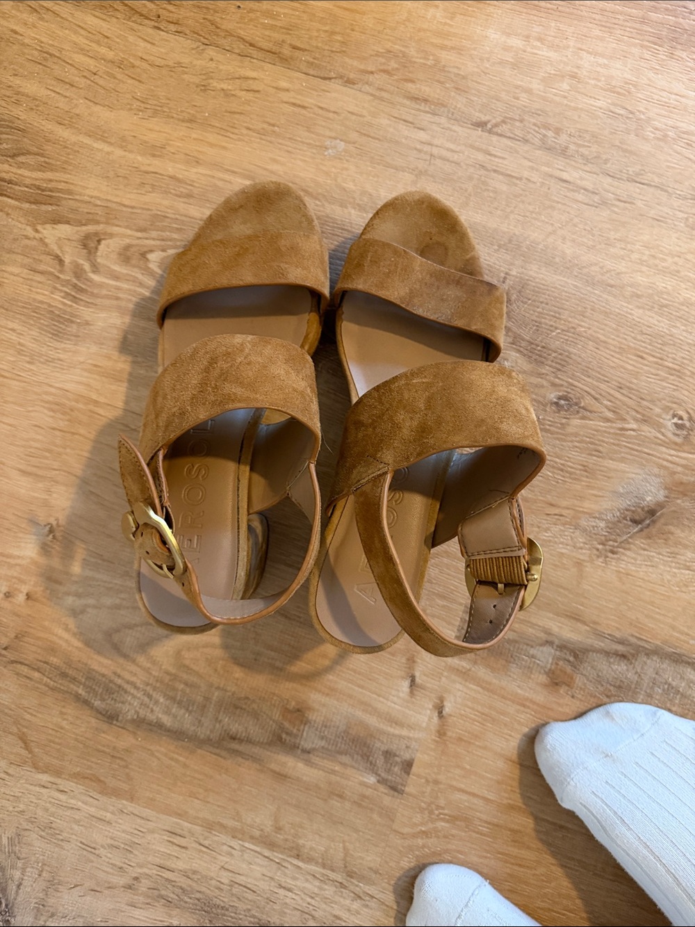 AEROSOLES Suede Platform Block Heel Sandals - Brown